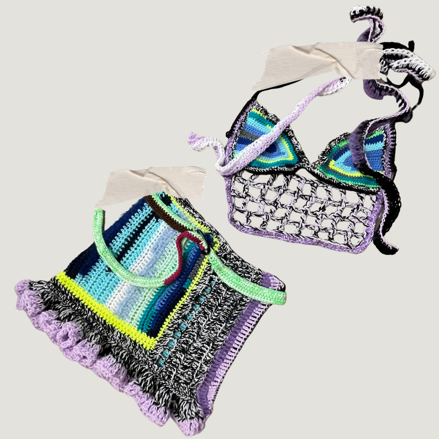 CROCHET TWO PIECE WITH SCARF / 1830. / (XS-S)