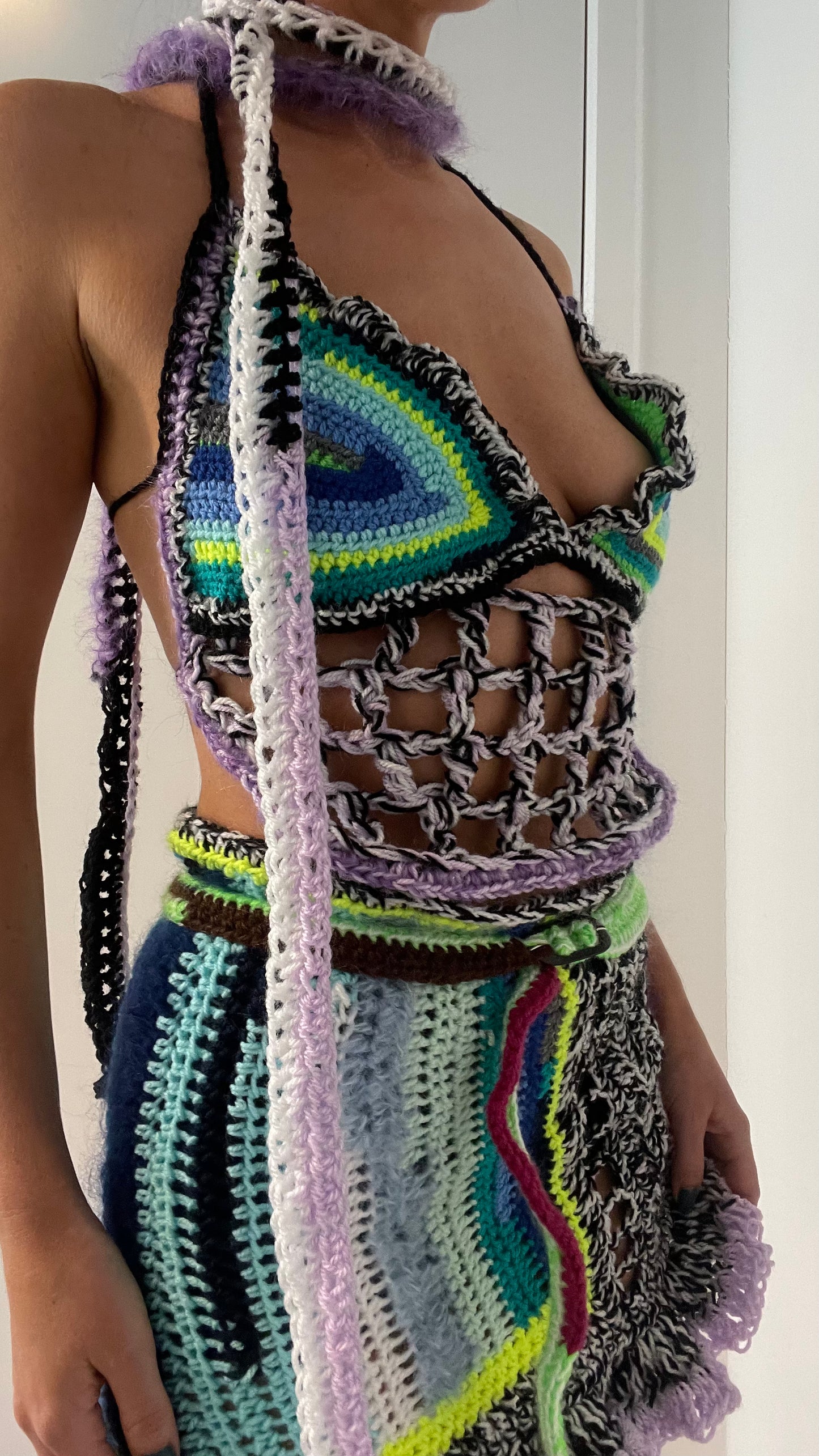 CROCHET TWO PIECE WITH SCARF / 1830. / (XS-S)