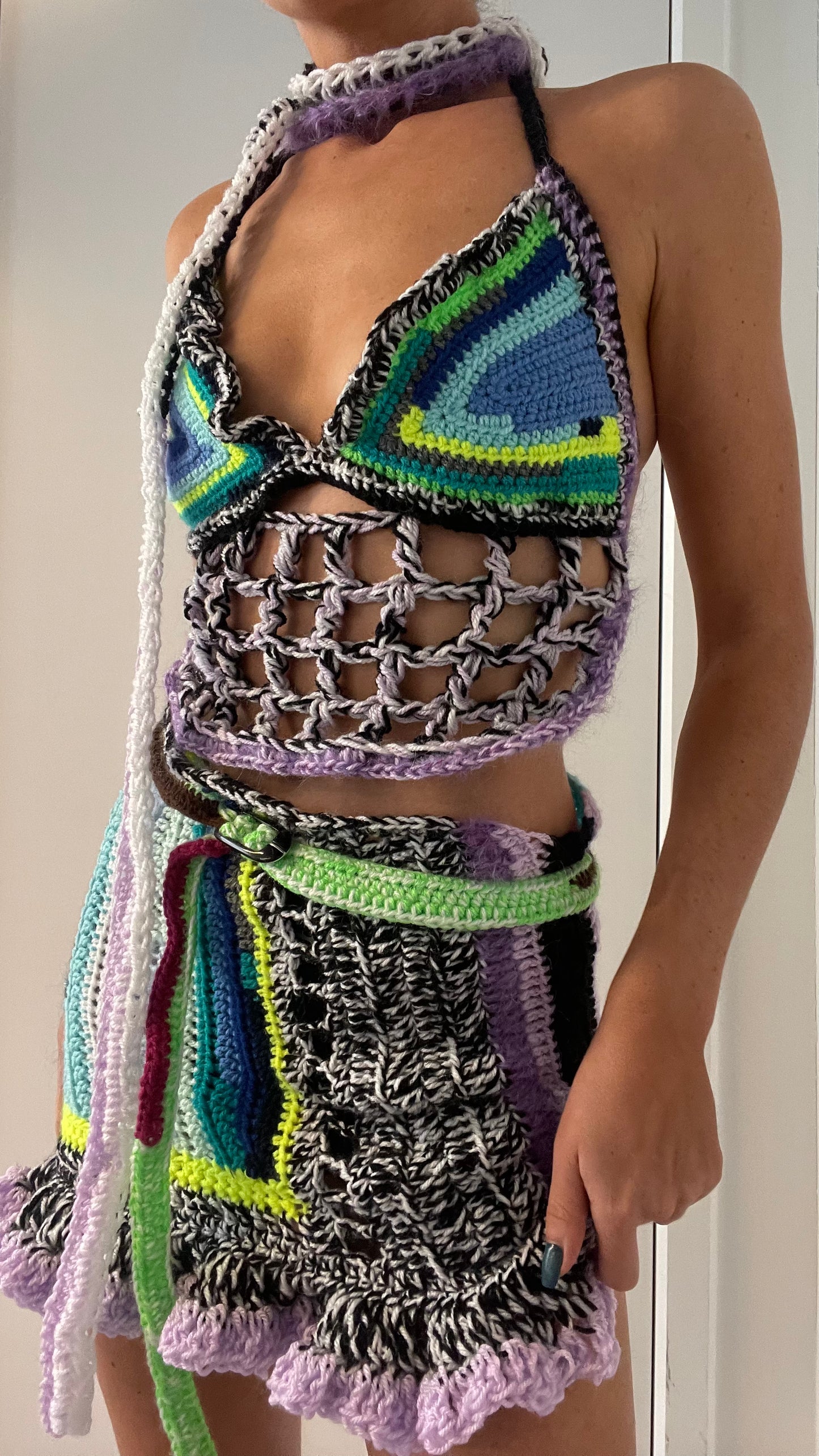 CROCHET TWO PIECE WITH SCARF / 1830. / (XS-S)