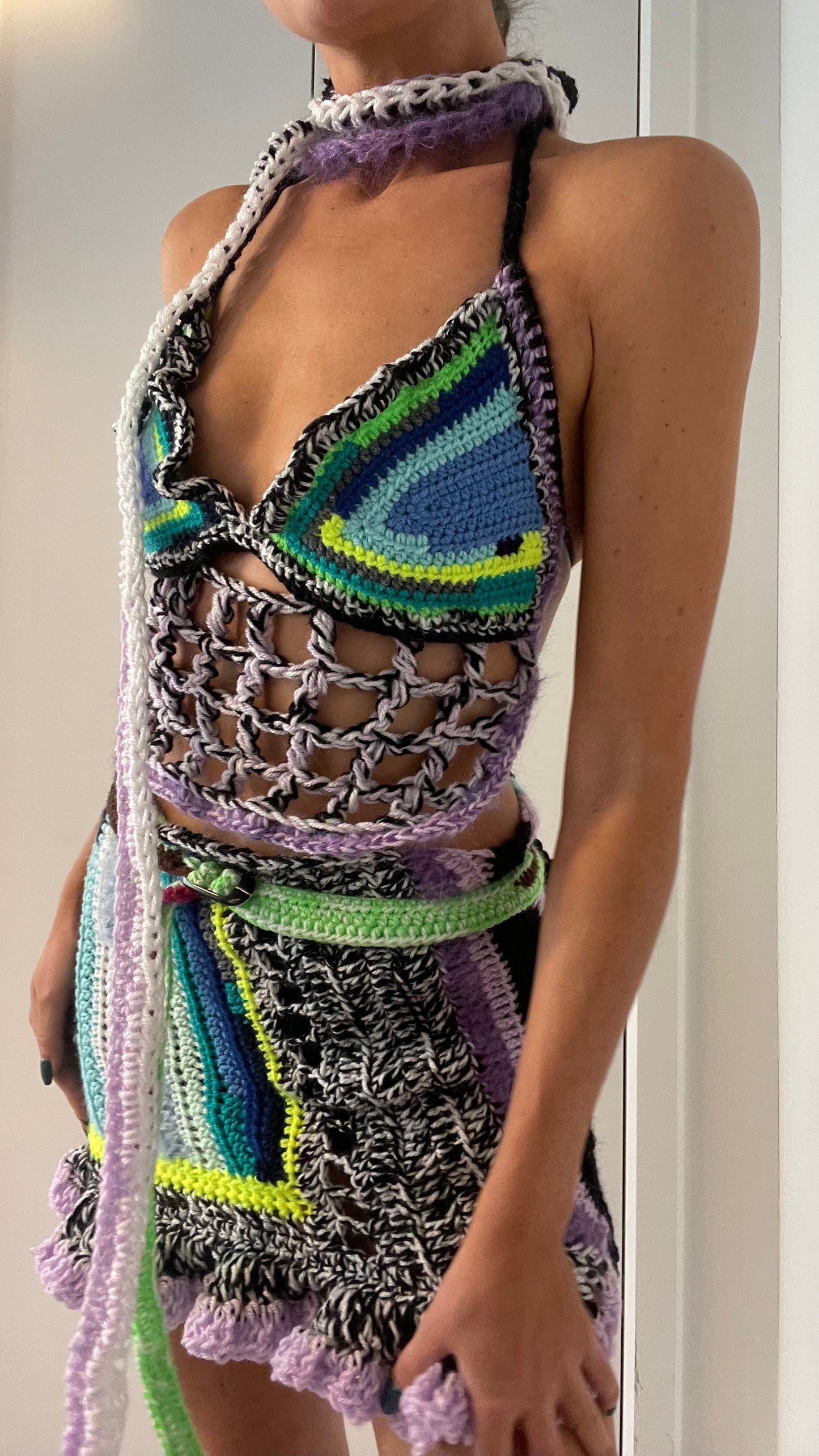 CROCHET TWO PIECE WITH SCARF / 1830. / (XS-S)