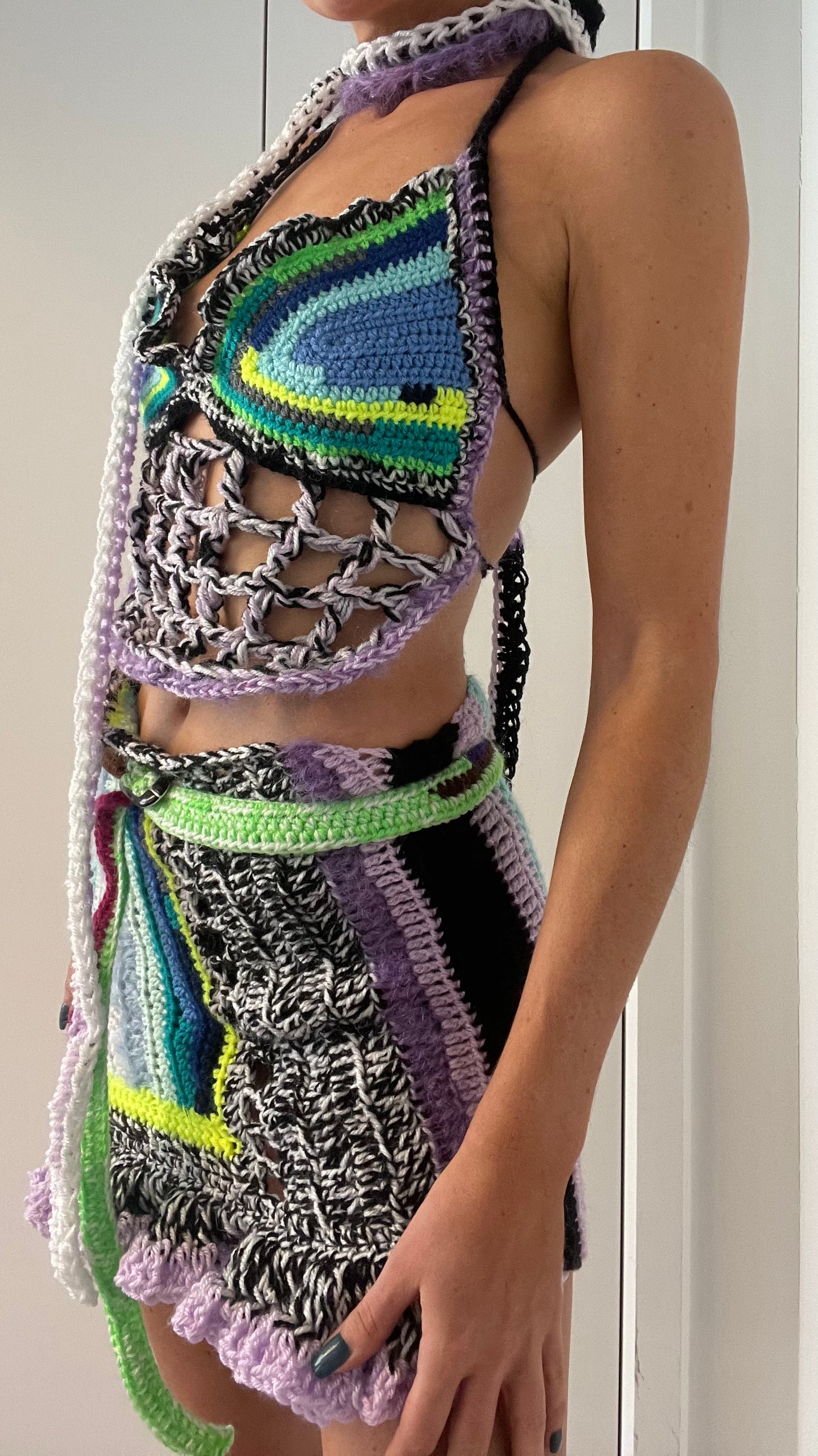 CROCHET TWO PIECE WITH SCARF / 1830. / (XS-S)