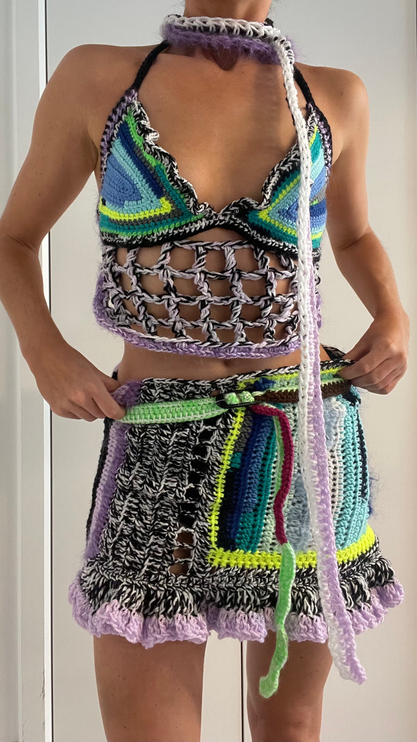 CROCHET TWO PIECE WITH SCARF / 1830. / (XS-S)