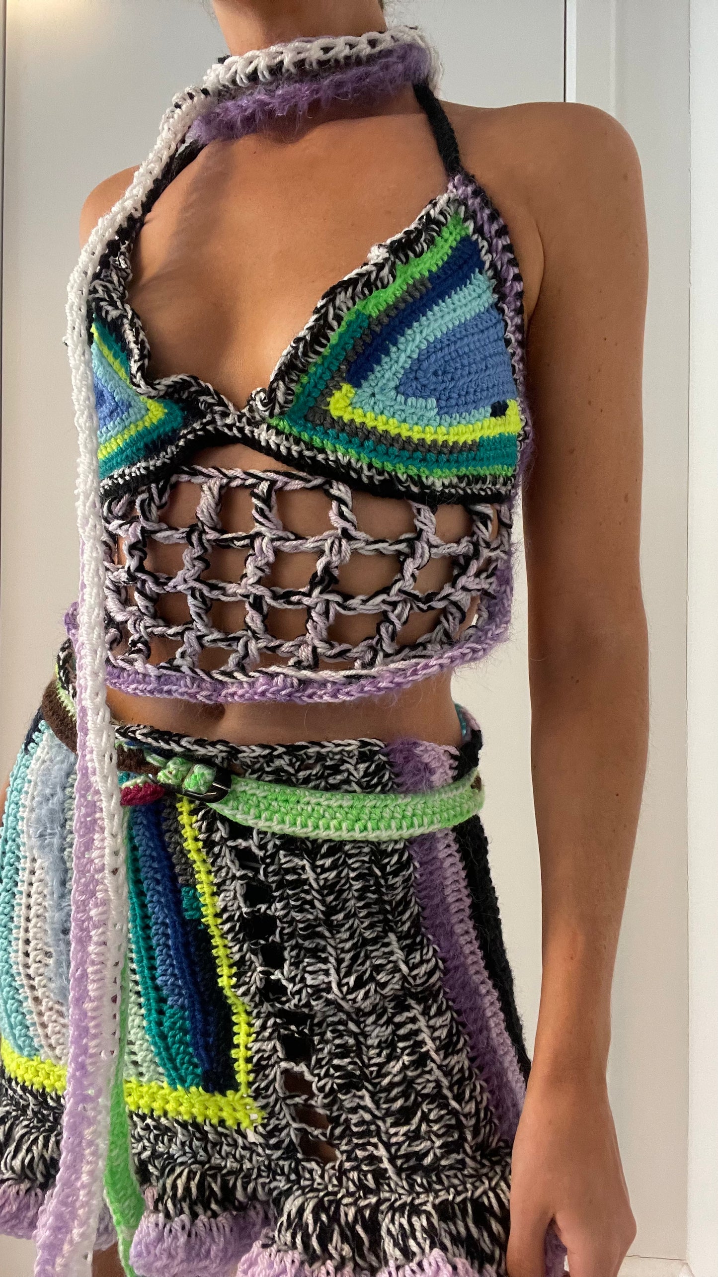 CROCHET TWO PIECE WITH SCARF / 1830. / (XS-S)