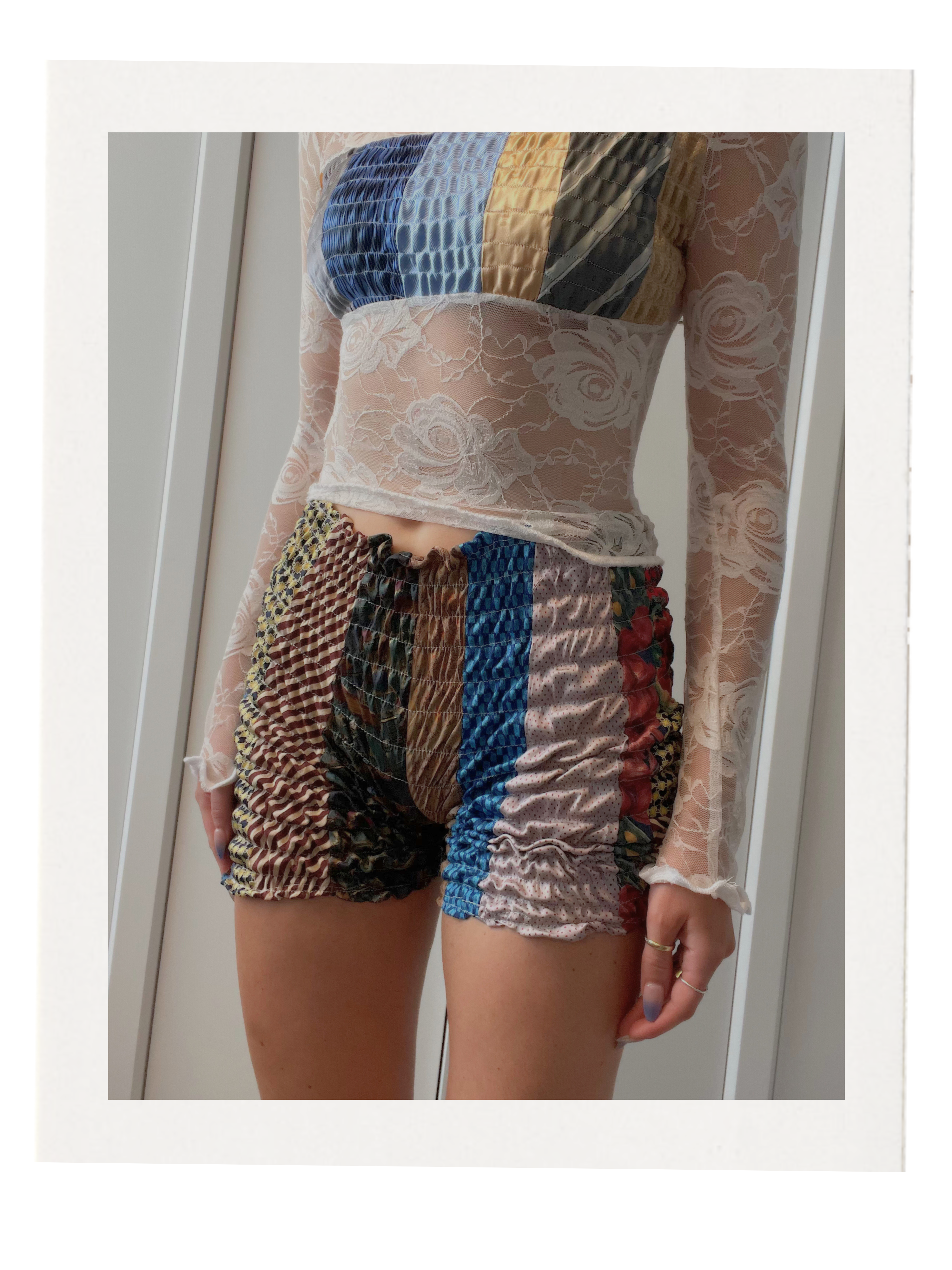 SHIRRED NECK TIE SHORTS / (CUSTOM MADE-TO-ORDER)