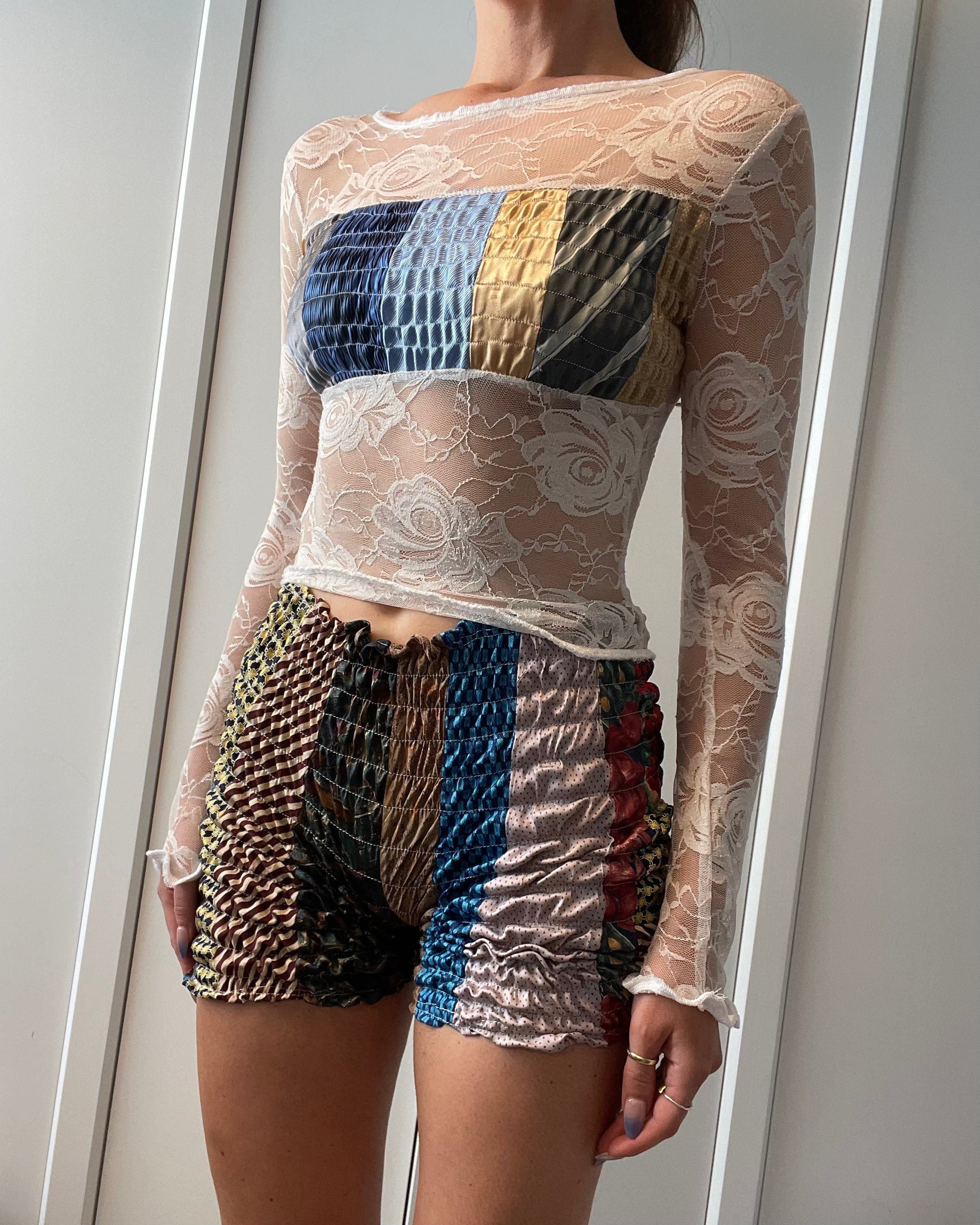 SHIRRED NECK TIE SHORTS / (CUSTOM MADE-TO-ORDER)